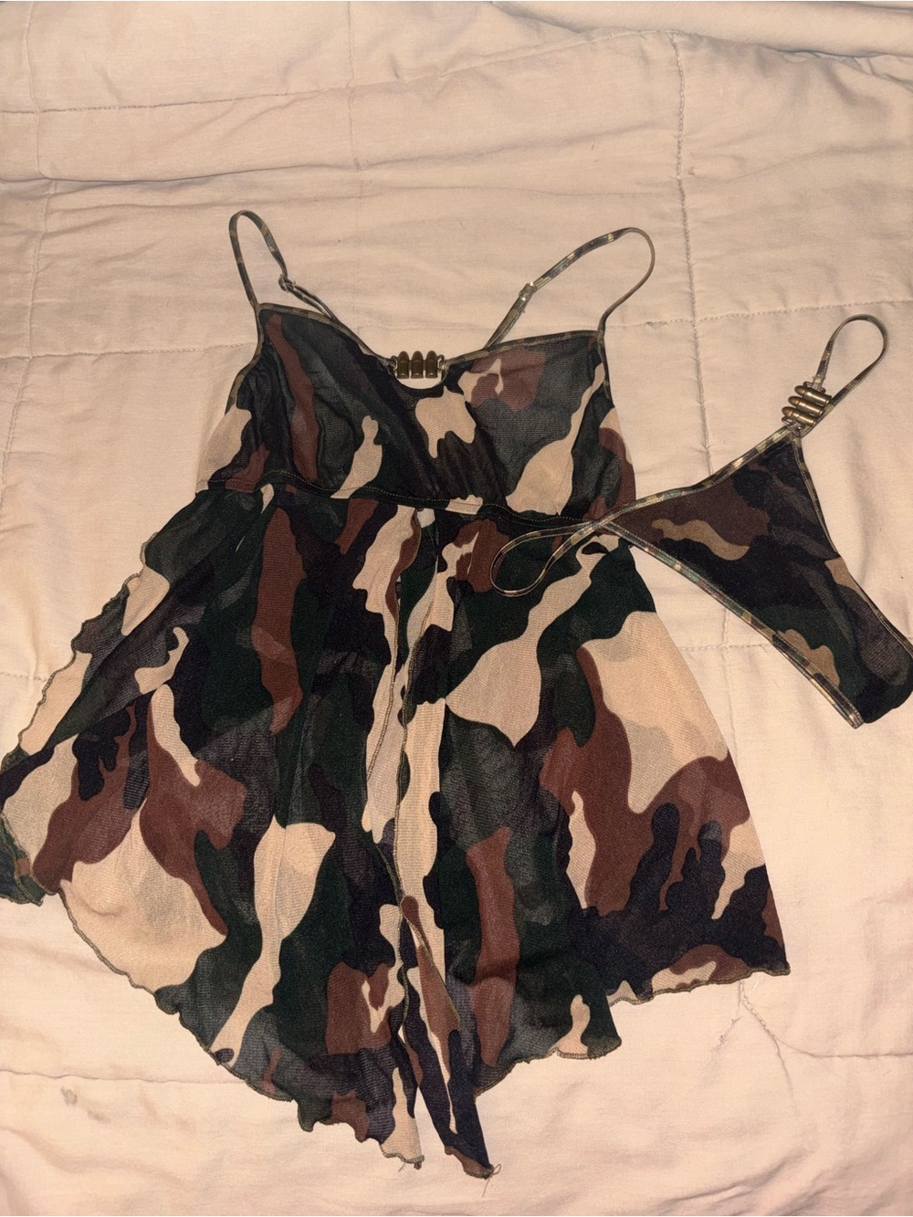 Camo Print Spaghetti Strap Teddy- Unbranded